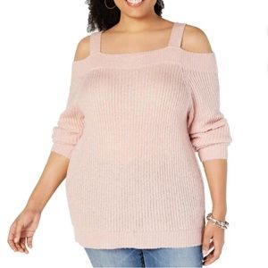 INC Womens Plus Cold Shoulder Wide Neck Sweater